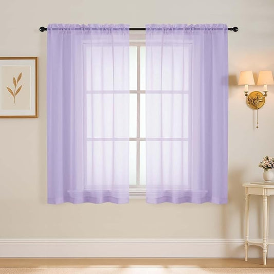 Window Sheer Curtains 54 inch Length, Soft Airy Light Filtering Sheer Curtain 2 Panels Set, Dual Rod Pocket Gauze Drapes for Living Room Bedroom, Lavender, 2x42Wx54L Inches