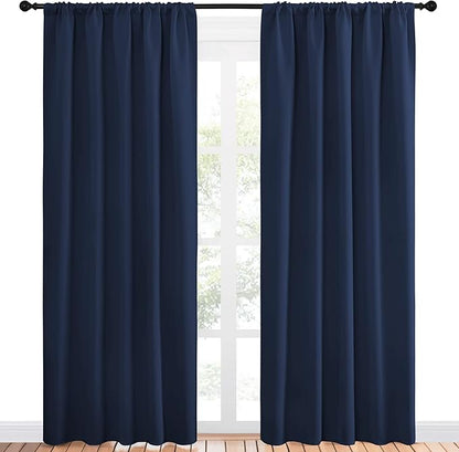 NICETOWN Navy Curtains Blackout Draperies - Modern Design Thermal Insulated Rod Pocket Blackout Drapes for Kid's Bedroom, Window Covering (1 Pair, 52 x 84 inches)