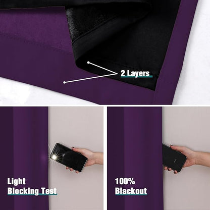 ChrisDowa 100% Blackout Curtains 120 inch Long for Bedroom with Black Liner, 2 Thick Layers Total Blackout Thermal Insulated Grommet Long Window Curtains 2 Panels Set (Royal Purple, 52 x 120 Inch)