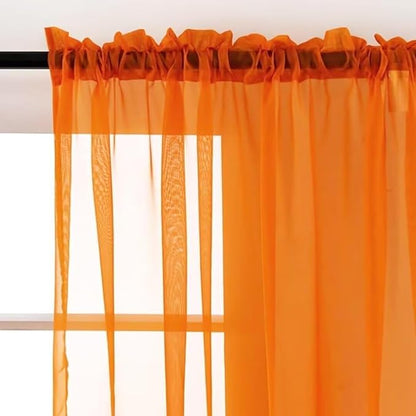 SpaceDresser Basic Rod Pocket Sheer Voile Window Curtain Panels Orange 1 Pair 2 Panels 52 Width 36 Inch Long for Kitchen Bedroom Children Living Room Yard（Orange, 52W x 36L）