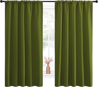 NICETOWN Blackout Draperies and Curtains, Thermal Insulated Window Decoration Blackout Drapes for Kid's Room (Olive Green, 1 Pair, 52 x 63 inches)