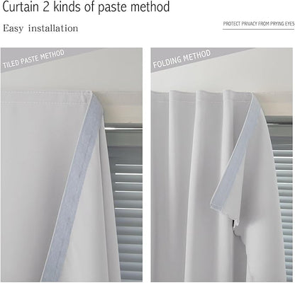 Blackout Curtains for Bedroom Sticky Curtain Blackout Window Cover Self Adhesive Curtains Rod No Drillng, 47" W X 71" L, Light Grey, 1 Panel