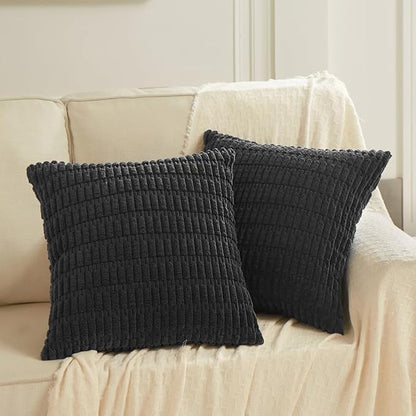 Fancy Homi 4 Packs Boho Black Decorative Throw Pillow Covers 20x20 Inch for Living Room Couch Bed Sofa, Rustic Modern Farmhouse Home Decor, Soft Plush Corduroy Square Cute Cushion Case 50x50 cm