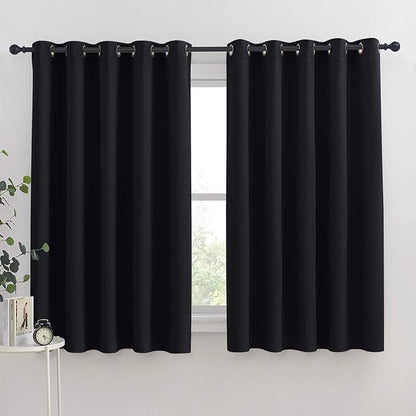 NICETOWN Bathroom Blackout Curtains and Drapes, Black Solid Thermal Insulated Grommet Blackout Drapery Panels for Window (2 Panels, 70 inches Wide by 63 inches Long, Black)