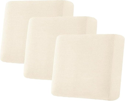 H.VERSAILTEX Super Stretch Individual Seat Sofa Covers Couch Slipcover Sets Thick Jacquard Textured Twill Fabric (3 Piece XL Sofa Cushion Covers, Natural)