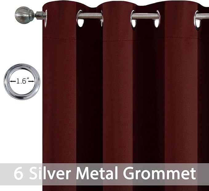Yakamok Blackout Curtains for Bedroom, Thermal Insulated Blackout Window Curtains with Grommet Top for Living Room- Burgundy Red- 38W x 84L -2 Panels