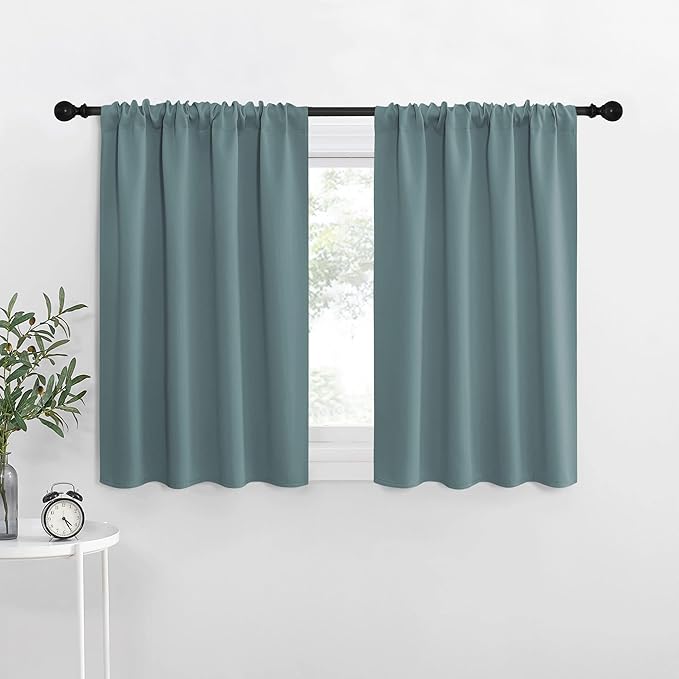 NICETOWN RV Blackout Curtains for Camper Windows, Greyish Blue, 29" Wide by 40" Long, 2 PCs, Short Blackout Curtains & Drapes, Thermal Insulated Blackout Curtain Panels for Kids Room, Play Room
