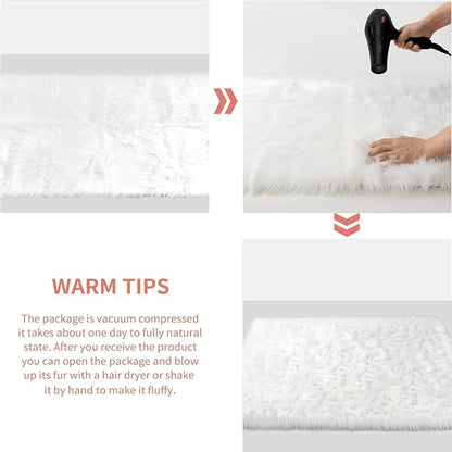 Ciicool Fluffy Area Rug, White Faux Fur Rug for Bedroom Living Room, Thick Fuzzy Shag Rug Furry Nursery Rug Plush Indoor Floor Carpets for Kids Girls Boys Teen Dorm, 4x6 ft