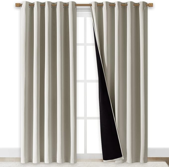 NICETOWN 100% Blackout Window Curtain Panels, Cold and Full Light Blocking Drapes with Black Liner for Nursery, 84" Drop Thermal Insulated Draperies (Natural, 2 Pieces, 70" Wide Each Panel)