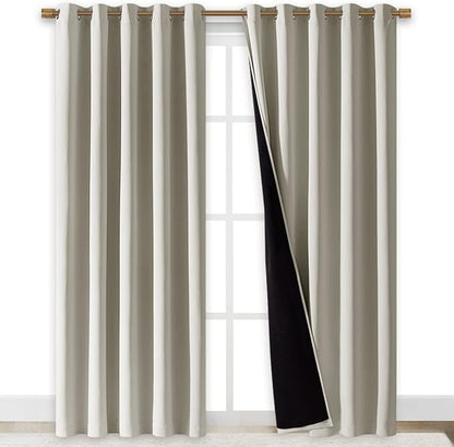 NICETOWN 100% Blackout Window Curtain Panels, Cold and Full Light Blocking Drapes with Black Liner for Nursery, 84" Drop Thermal Insulated Draperies (Natural, 2 Pieces, 70" Wide Each Panel)