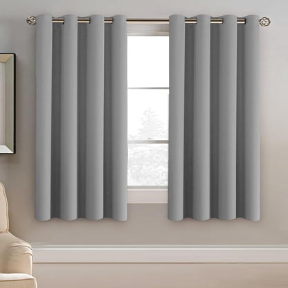 H.VERSAILTEX Blackout Grey Curtains 63 Inch Length Curtains for Bedroom, Grommet Top Thermal Insulated Short Curtains Drapes for Winter (1 Panel, Dove Gray), 52" W x 63" L