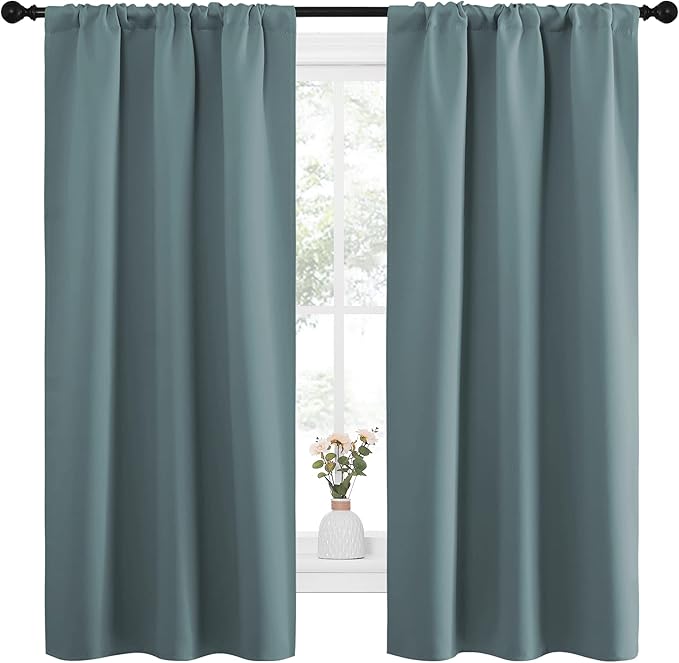 NICETOWN Greyish Blue Blackout Curtains Panels for Window, Thermal Insulated Rod Pocket Blackout Drapes/Draperies for Living Room (2 Panels, W34 x L63 inches)