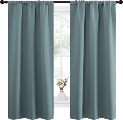 NICETOWN Greyish Blue Blackout Curtains Panels for Window, Thermal Insulated Rod Pocket Blackout Drapes/Draperies for Living Room (2 Panels, W34 x L63 inches)