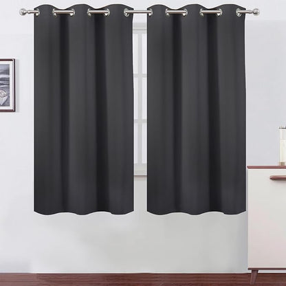 LEMOMO Dark Grey Thermal Blackout Curtains/38 x 63 Inch/Set of 2 Panels Room Darkening Curtains for Bedroom