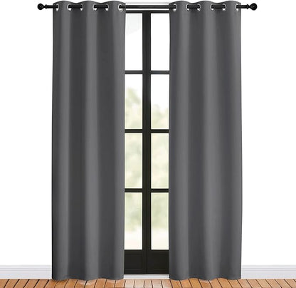 NICETOWN Blackout Window Curtains 80 inch Long, 2 Panels, 34 inch, Grey, Grommet Top Room Darkening Thermal Insulated Solid Vertical Drapes for Bedroom/Kid Room