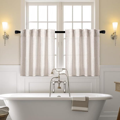 MIULEE Farmhouse Kitchen Curtains 24 Inch Length 2 Panels, Soft Thick Linen Textured Natural White Semi Sheer Light Filtering Short Cafe Tier Curtains for Small Half Window Back Tab Rod Pocket
