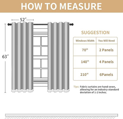 Boho Light Filtering Curtains 63 Inches Long Beige Linen Blend 2 Panels with Tassels and Cotton Embroidery, Farmhouse Vintage Rustic Rod Pocket Drapes for Living Room or Bedroom