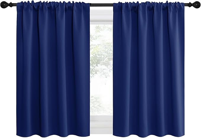 NICETOWN RV Blackout Curtains for Camper Windows, Navy Blue, 42" x 36", Set of 2, Kitchen Curtains, Short Blackout Drapes, Thermal Insulated Rod Pocket Window Treatment Draperies for Nursery