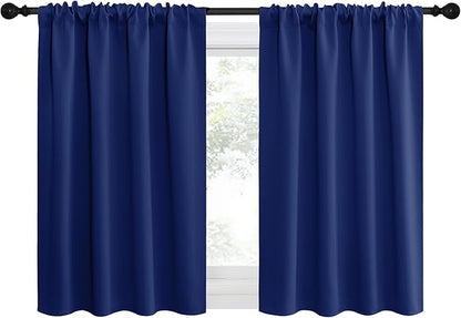 NICETOWN RV Blackout Curtains for Camper Windows, Navy Blue, 42" x 36", Set of 2, Kitchen Curtains, Short Blackout Drapes, Thermal Insulated Rod Pocket Window Treatment Draperies for Nursery