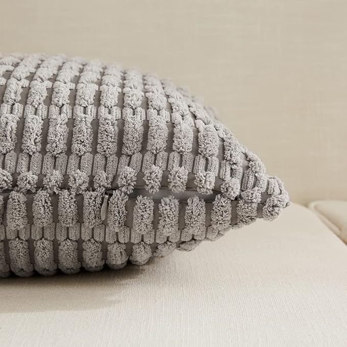 Fancy Homi 4 Packs Grey Decorative Throw Pillow Covers 14x24 Inch for Living Room Couch Bed, Rustic Modern Farmhouse Boho Home Decor, Soft Plush Corduroy Gray Cute Square Accent Cushion Case 35x60 cm