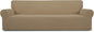 Easy-Going Stretch 4 Seater Sofa Slipcover 1-Piece Sofa Cover Furniture Protector Couch Soft with Elastic Bottom for Kids, Polyester Spandex Jacquard Fabric Small Checks Tan