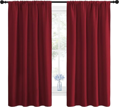 NICETOWN Christmas Burgundy Blackout Curtains and Drapes - Thermal Insulated Solid Rod Pocket Blackout Draperies/Panels for Gift (1 Pair, 42 by 63 inches, Burgundy Red)