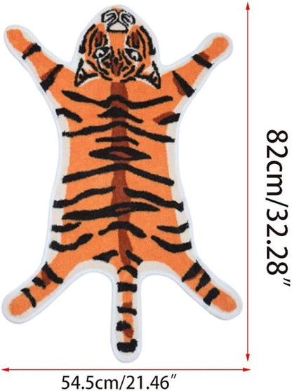 Tiger Print Rug Animal Printed Small Area Rugs Faux Cowhide Skin Leather Nonslip Personalized Bath Carpet Cartoon Rug Bedroom Office Living Room Floor Mat 2.6x1.8Ft/32.2inx21.4in