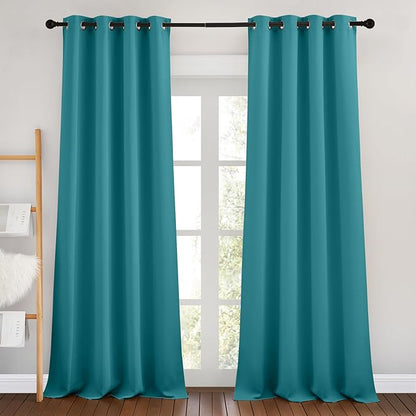 NICETOWN Peacock Teal Blackout Bedroom Curtains 96 inches Long, Grommet Thermal Insulated Room Darkening Window Treatments Sound Reducing for Living Room, W46 x L96, 2 Panels