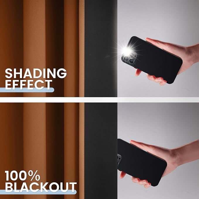 SimpleHome 100% Blackout Curtains for Bedroom,Thermal Insulated Orange Grommet Window Drapes Room Darkening Curtains for Living Room with Black Back,52 x 63 Inch,2 Panels