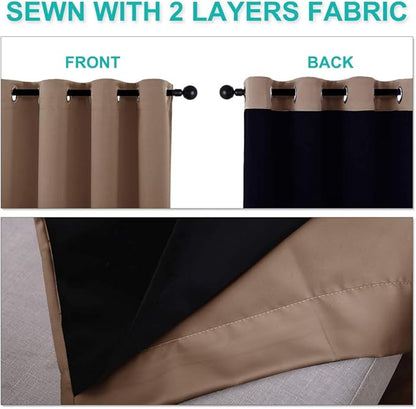 NICETOWN 100% Blackout Curtains Thermal, Noise Reduction and Privacy Curtains for Patio Door, Black Lined Blackout Drapes with Grommet Top, Cappuccino, 1 Pair, W52 x L120