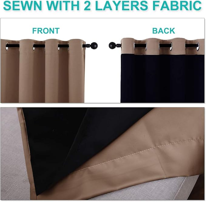 NICETOWN Extra Long Truly Blackout Drapes for Hall and Villa, 100% Blackout Window Curtain Panels with Black Lined for Night Shift Worker, 55-inch Width, 102-inch Length, Cappuccino, 2 Pieces