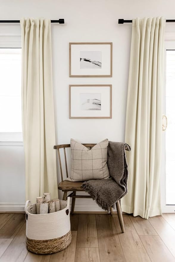 100% Blackout Shield Linen Blackout Curtains for Bedroom 84 Inches Long, Back Tab/Rod Pocket Living Room Drapes, Thermal Insulated Blackout Curtains 2 Panels Set, 50" W x 84" L, Light Cream