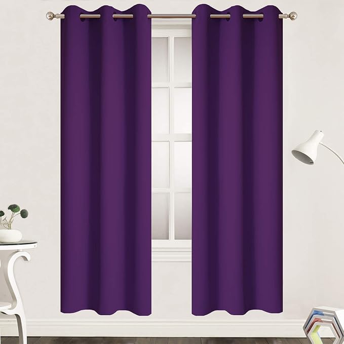 Yakamok Blackout Curtains Room Darkening Thermal Insulated Grommet top Window Curtains for Living Room, 38 x 72 Inch, Purple, Set of 2