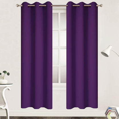 Yakamok Blackout Curtains Room Darkening Thermal Insulated Grommet top Window Curtains for Living Room, 38 x 72 Inch, Purple, Set of 2