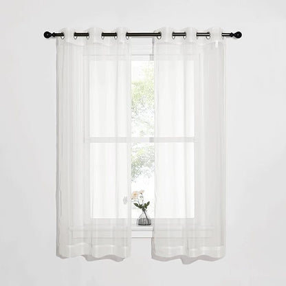 NICETOWN Sheer Curtains for Bedroom Windows, Grommet Casual Soft Voile Sheer Panels with Light Filter Window Treatments for Nursery/Bedroom, Beige, Set of 2, W37 x L63