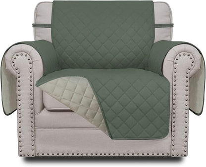 Easy-Going Chair Sofa Slipcover Reversible Sofa Cover Water Resistant Couch Cover Furniture Protector Cover with Elastic Straps for Pets Kids Children Dog Cat (Chair, Greyish Green/Beige)