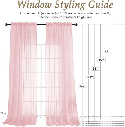 OVZME Sheer Blush Pink Curtains 108 Inches Long 2 Panels Set, 59 Inch Extra Wide Lightweight Airy Blush Pink Sheer Curtain for Living Room Bedroom, Filmy Voile Rod Pocket, 59Wx108L Inches