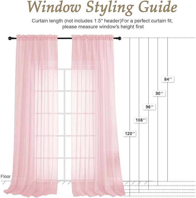 OVZME Blush Pink Sheer Curtains 120 Inches Long 2 Panels Set, 59 Inch Extra Wide Soft Airy Lightweight Sheer Curtains for Living Room, Farmhouse Voile Filmy Rod Pocket Drapes, 59Wx120L Inches