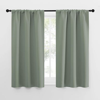 NICETOWN Window Curtains Blackout Drapes - Thermal Insulated Solid Rod Pocket Blackout Curtains/Draperies for Living Room (Sage Green, One Pair, 29 by 50-Inch)