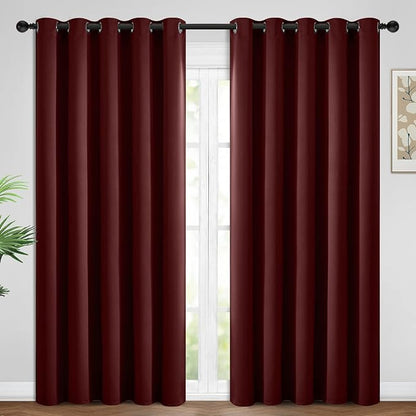 Yakamok Blackout Curtains Room Darkening Thermal Insulated Window Panels,Solid Grommet Top Drapes for Bedroom/Living Room(62Wx84L, Burgundy Red, 2 Panels)