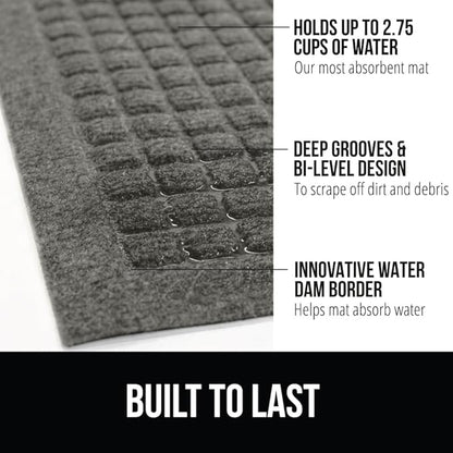 GORILLA GRIP® Ultra Absorbent Front Door Mat Outside Entrance, 72x24, Traps Dirt and Moisture, HydroABSORB Indoor Outdoor Doormat Holds Up to 2.75 Cups Water, Stain and Fade Resistant Welcome Mat Grey