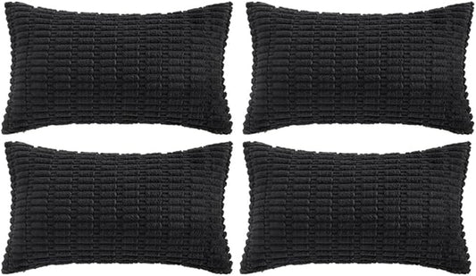 Fancy Homi 4 Packs Boho Black Decorative Throw Pillow Covers 14x24 Inch for Living Room Couch Bed Sofa, Rustic Modern Farmhouse Home Decor, Soft Plush Corduroy Cute Square Cushion Case 35x60 cm