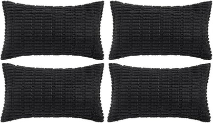 Fancy Homi 4 Packs Boho Black Decorative Throw Pillow Covers 12x20 Inch for Living Room Couch Bed Sofa, Rustic Modern Farmhouse Home Decor, Soft Plush Corduroy Cute Square Cushion Case 30x50 cm