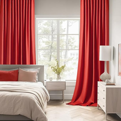 MIULEE Christmas Red Back Tab Blackout Curtains 120 Inch Long 2 Panels Set for Living Room Bedroom, Rod Pocket/Pinch Pleat Extra Long Thermal Insulated Room Darkening Pleated Light Blocking 10FT Drape