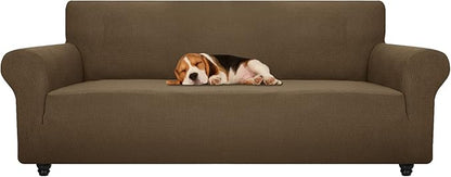 ZNSAYOTX Stretch Oversized Couch Cover Universal Sofa Covers for Living Room Dogs Pet Furniture Protector Spandex Extra Large Sofa Slipcovers with Anti Slip Foam Sticks (Brown, XL Sofa)