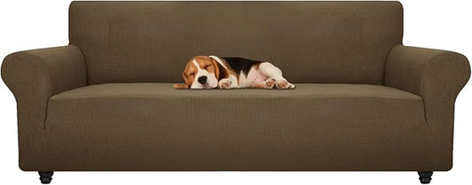 ZNSAYOTX Stretch Oversized Couch Cover Universal Sofa Covers for Living Room Dogs Pet Furniture Protector Spandex Extra Large Sofa Slipcovers with Anti Slip Foam Sticks (Brown, XL Sofa)