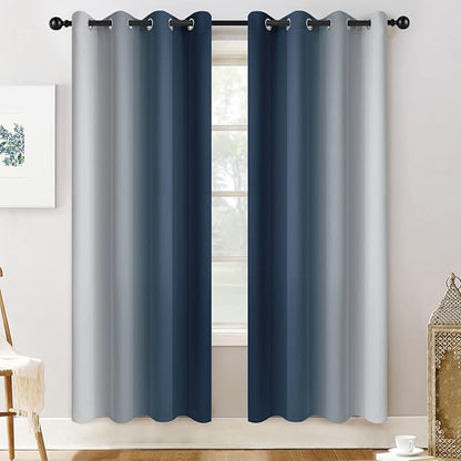 Yakamok Room Darkening Ombre Curtains 72 Inch Length, Navy Blue and Greyish White Thermal Insulated Gradient Color Curtains,Light Blocking Grommet Window Drapes for Bedroom,52 Inch Width,2 Panels