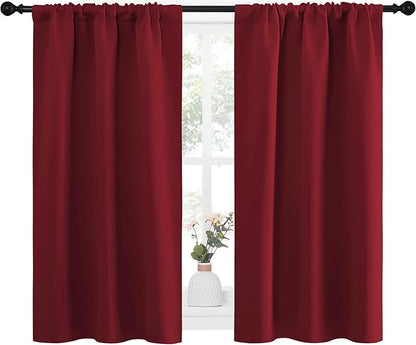NICETOWN Christmas Burgundy Curtains Blackout Drape Panels - Lights Block Out Window Treatment Short Curtain Sets for Loft and Basement Decoration (Set of 2, 34 by 45-Inch)