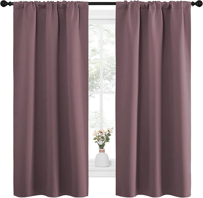 NICETOWN Bedroom Curtains for Kids Room, Window Treatment Thermal Insulated Solid Room Darkening Drape Panels for Girls Room (Dry Rose, Set of 2, 34 inches Width by 63 inches Length)