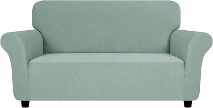 ZNSAYOTX Super Stretch Loveseat Covers (57"-70"), New Striped Love Seat Slipcover, Dogs Pet Friendly Anti-Slip Couch Protector Spandex Durable 2 Seater Fabric Sofa Cover (Pea Green, Loveseat)